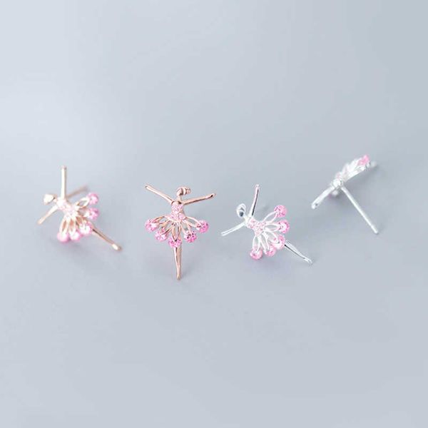 Розовый кристалл изящный балет Fairy серьги для женщин 925 стерлингового серебра моды ушные шпильки изысканные украшения Bijoux 210707