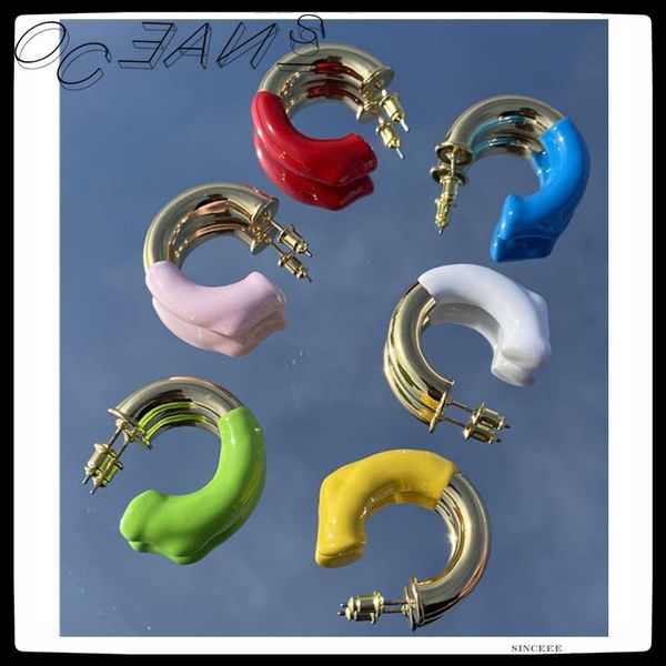 

hoop & huggie sexmara 20fw design simple fashion personality color enamel glaze earrings for woman girls party tourism jewelry gift, Golden;silver