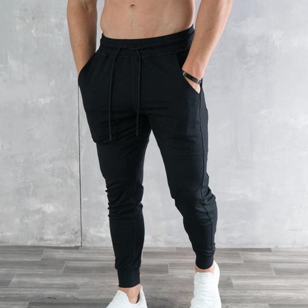 

men's pants tights jogging solid color sports trousers multi-zip pocket running fitness fashion casual 2021, Black