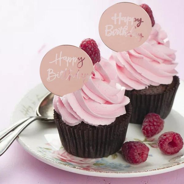 

other festive & party supplies 5pcs rose gold/gold/silver acrylic round happy birthday cake er dessert decoration baby shower