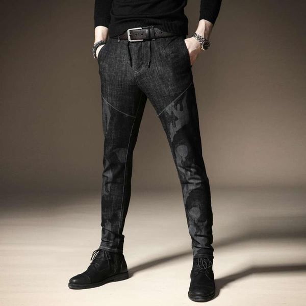 

men's pants fashion male casual original camouflage jeans men plus velvet autumn stitching slim korean, Black