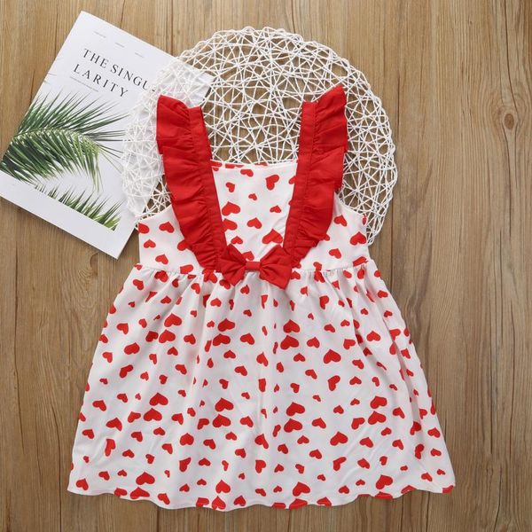 

girl's dresses 2-8y summer toddler kids baby girls sleeveless bow love print dress clothes pagliaccetto neonato verjaardag 1 jaar meisj, Red;yellow