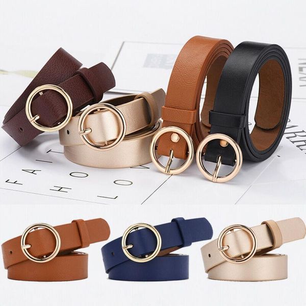 

belts women belt classic fashion solid leather waistband circle buckle wide blue khaki black white champagne, Black;brown