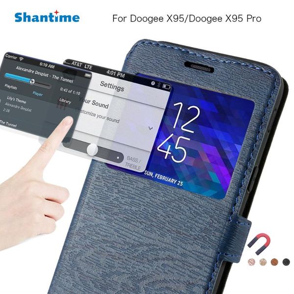 

leather phone case for doogee x95 flip pro view window book soft tpu silicone back cover cell cases