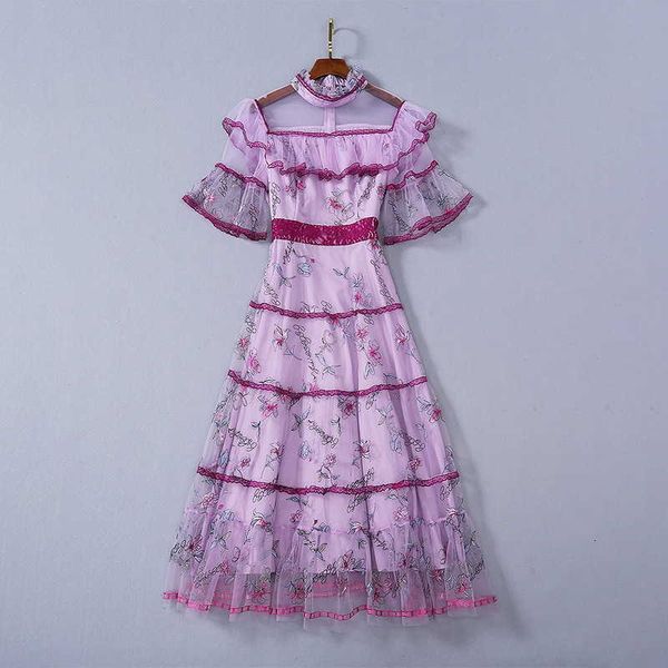 

casual dresses european american women's clothing and will see burnt style flaxen lace sleeve embroidered elegant purple dress yygx, Black;gray