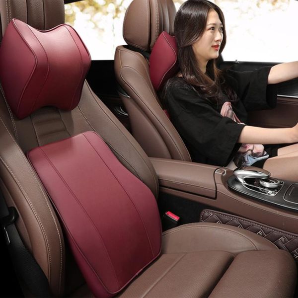 

seat cushions car headrest lumbar support solid color pu leather pillow simple comfortable