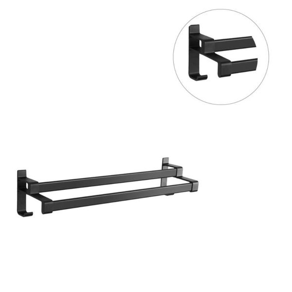 

towel racks 1pc non-punch bar bathroom hook double rods rack storage black (40cm with nail-glue)