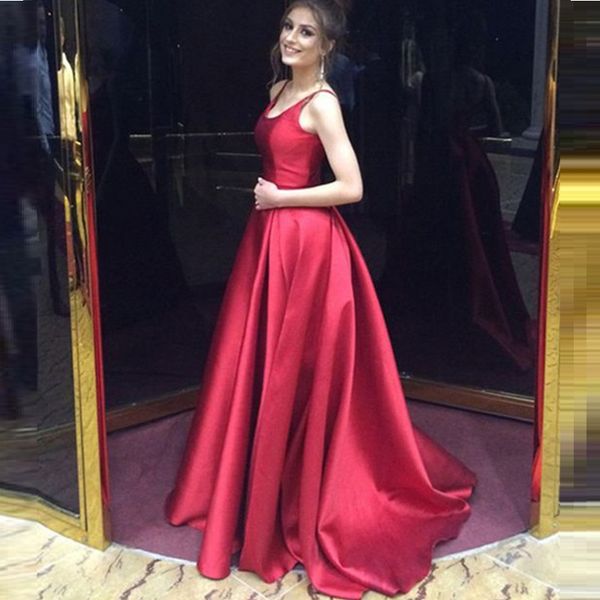 

red dress satin prom dresses scoop neck sleeveless backless a line evening gowns custom made formal evening gowns vestidos graduation dress, Black
