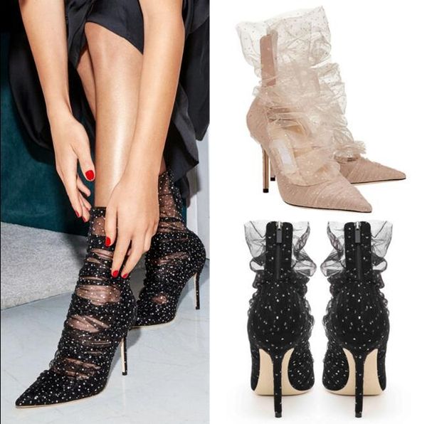 

lady high heel crystal lace party shoes woman pointed toe rhinestone wedding real po black apricot dress