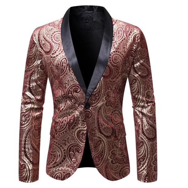 

men's suits & blazers mens wine red paisley blazer jacket dj nightclub shawl collar men one button masculino party wedding suit, White;black