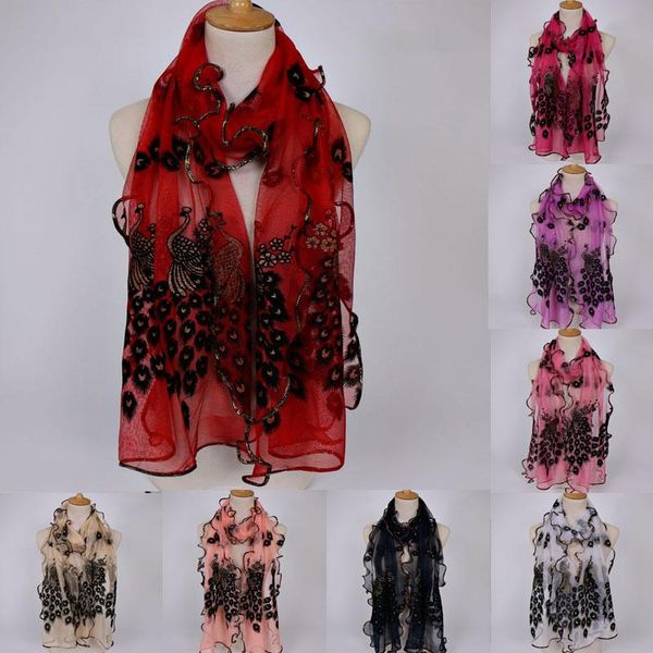 

scarves women's scarf peacock flower lace embroidered long wrap shawl neckerchief stoles beach sunscreen hijab luxury bandana, Blue;gray