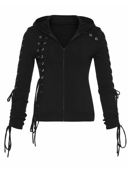 

rosetic gothic women hoodie 2021 streetwear bandage holes lace up punk black goth hooded sweatshirt casual hoodies outwear women's & s