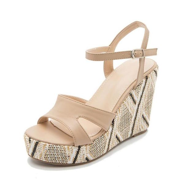 

color matching ankle straps women's sandals summer 2021 casual shoes woman elegant peep toe wedges heels classic girls dress, Black