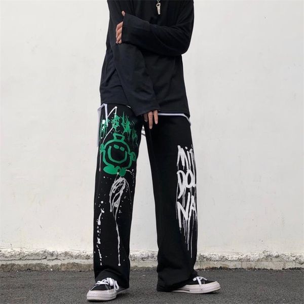 

qweek hippie oversize wide leg pants women korean street style harajuku goth joggers sweatpants black trousers female hip hop 210925, Black;white