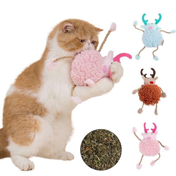 

cat toys 1 piece of cute pet plush toy long rope lamb catnip self-gittering teeth interactive supplies