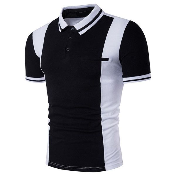 

men's polos zogaa shirt men spring casual slim fit shirts short sleeve patchwork blouse black white lapel all-match, White;black