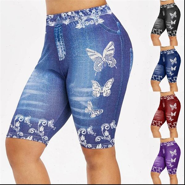 

jeggings voor vrouwen korte women legging 4 3 perfect fit faux jeans zomer broek stretch hoge taille vlinder print, Black