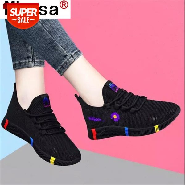 

2021 new fashion mesh breathable lightweight comfortable sneakers spring flowers women's low-heeled lace-up vulcanized shoes #m56b