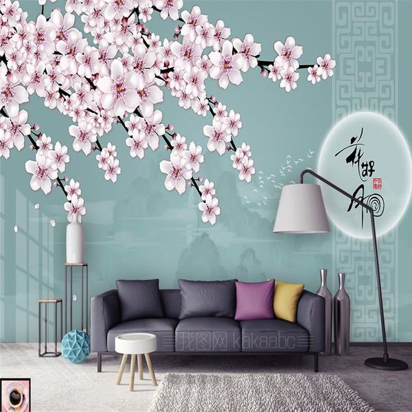 Sfondi personalizzati Po per pareti Murales di fiori in stile cinese 3D Soggiorno camera da letto Fiori dipinti a mano Carte da parati Decorazioni per la casa