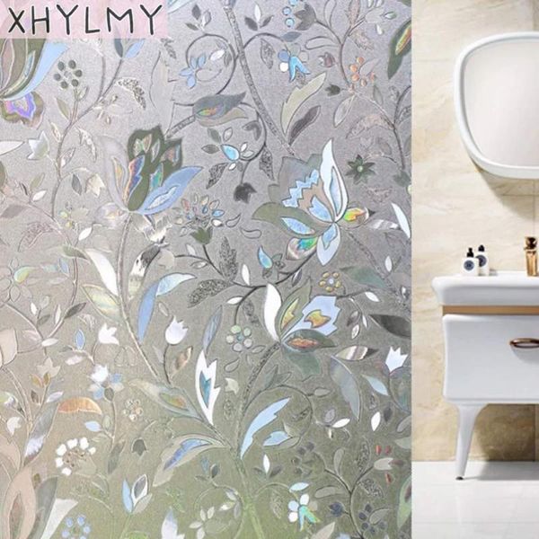 

window stickers 90x200m 3d tulip flower rainbow film static cling glass self adhesive uv blocking heat control