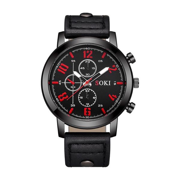 

wristwatches 10pcs/lot fashion mens big dial 3 eyes decoration leisure leather sport quartz watches for male students party gifts wristwatch, Slivery;brown