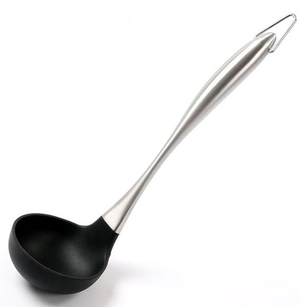 

spoons hanging stainless steel silicone heat resistant soup long handle kitchen utensil cooking spoon