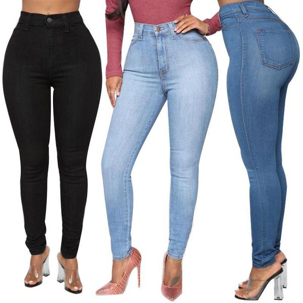 

women's skinny super stretchy jeans pencil fashion streetwear trousers high wasit black white blue denim pants