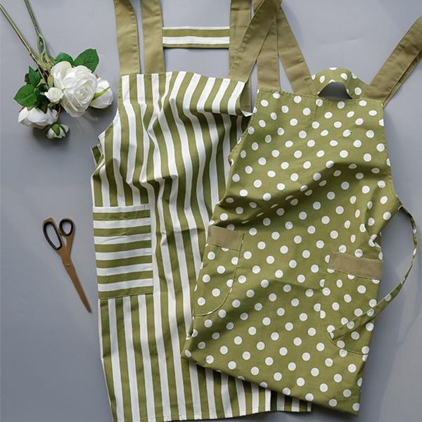 

aprons kitchen apron fashion stripe wave point women girls cotton with 2 pockets for cooking baking and gardening