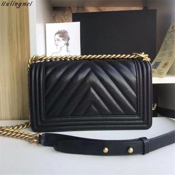 

evening bags hlm women's bag high-end black shoulder genuine leather designer classic crossbody