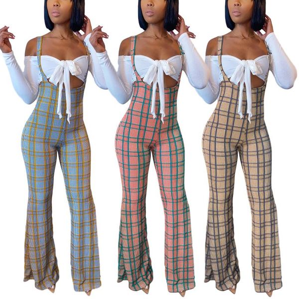 

women's tracksuits women outfits fashion suit adults long sleeve tie up tube + plaid/stripe wide leg jumpsuits two piece, Gray