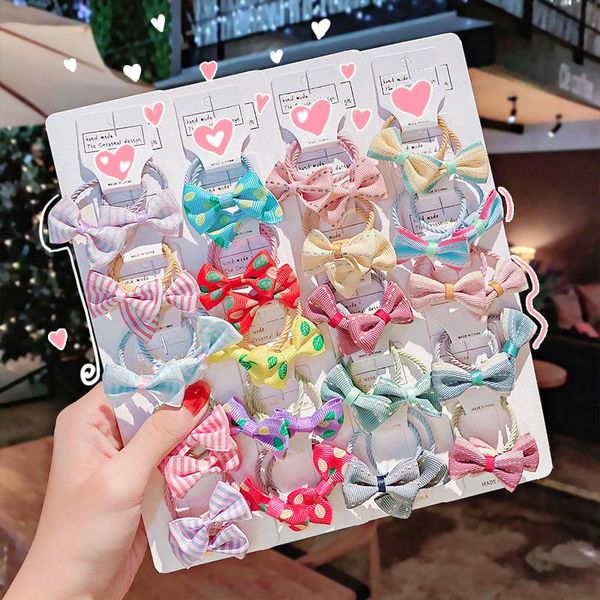 

hair accessories 10pcs/set children's tie bow knot head rope rubber band twist, Slivery;white