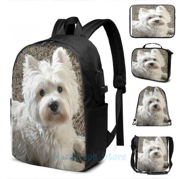 

backpack funny graphic print westie usb charge men school bags women bag travel laptop