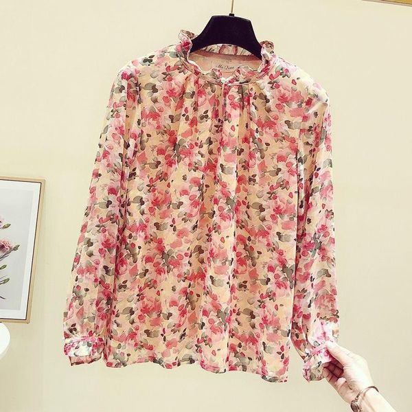 

women's blouses & shirts 2021 fashion retro print stand-up collar chiffon shirt design sense niche foreign style spring and summer flor, White