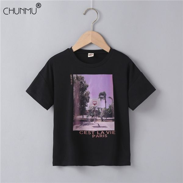 

kids black short sleeve t-shirt toddler 3d printed pattern o-neck cotton t shirt boys clothes 4-14 yrs summer tee 210508, Blue