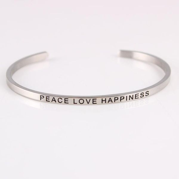 

bangle arrival stainless steel open hand imprint peace love happiness words jewelry, Black