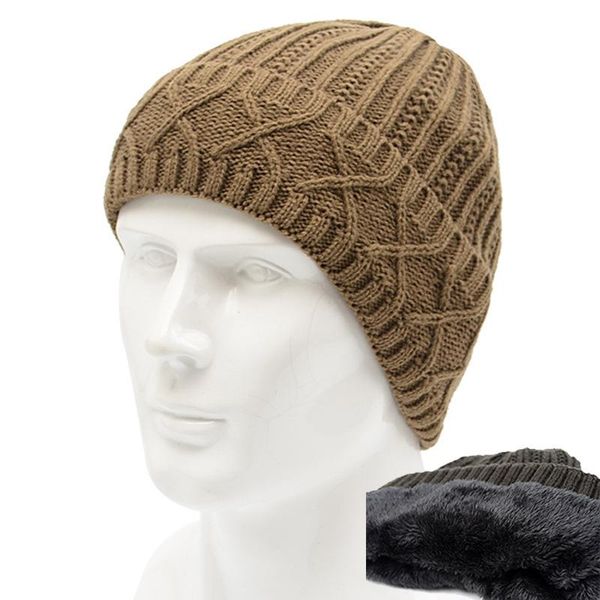 

men's winter plus velvet thermal knitted hat outdoor riding fishing hiking thick warm windproof fleece cap big elastic headwear hats, Black;white