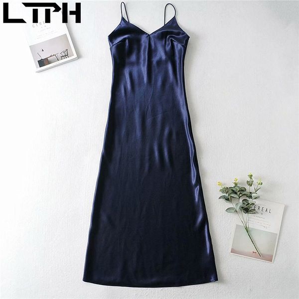 

solid color satin sleeveless camisole dress women temperament all-match base slim elegant dresses spring summer 210427, Black;gray