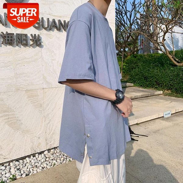 

oversize short-sleeved t-shirt men's trendy brand trend solid color design ins slit half-sleeved shirt loose #tn0l, White;black