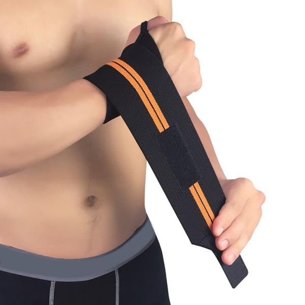 

1pcs long sport wrist weight lifting fitness wristband support nylon elastic adjustable gym sprain hand strap protection, Black;red
