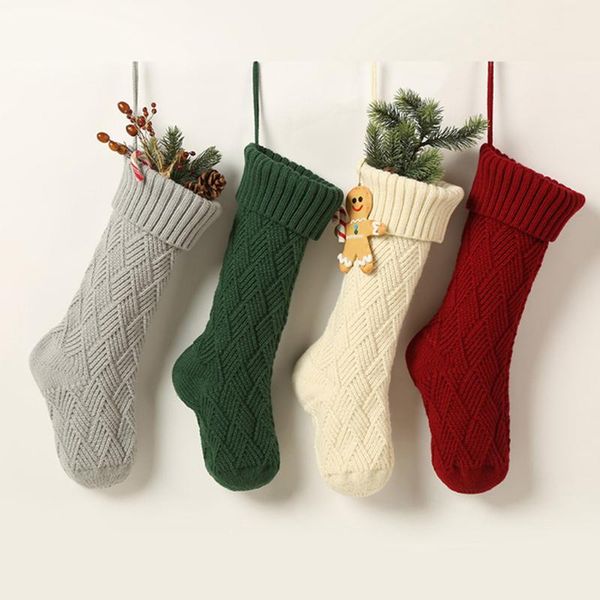 

christmas decorations year xmas tree hanging party decor knitting diamond pattern santa stocking sock gift candy bags