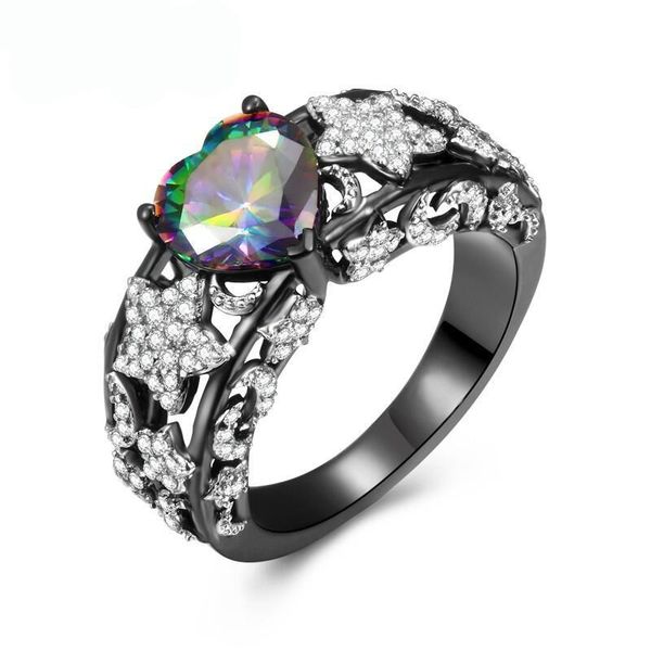 

cluster rings 925 sterling silver moon star heart cz gold plated for women wedding engagement female classical ring 2021 trend jewelry, Golden;silver