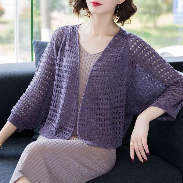 

women's knits & tees hollow lace sunscreen cardigan sweater women wide loose air conditioning knitted thin section female spring x280, White