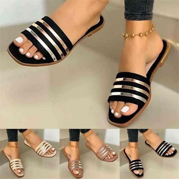 

2020 new ladies slippers beach summer shoes women slip on bling gold flat slides outdoor shoes female casual sandals plus size, Black