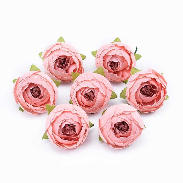 100 pcs 4 cm de chá de seda rosas artificiais flores por atacado diy presentes caixa de doces decoração de casa acessórios casamento decorativo flor 210624