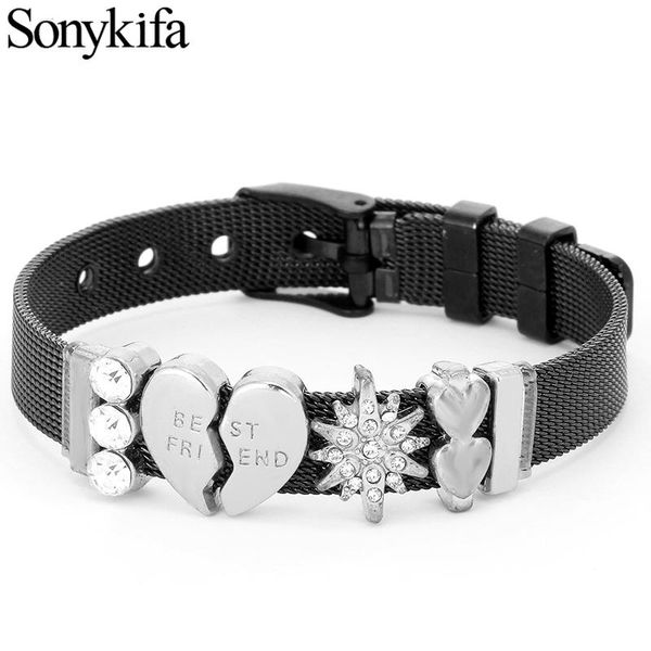 

charm bracelets sonykifa black stainless strap diy creative mesh bracelet fine jewelry for women gift, Golden;silver