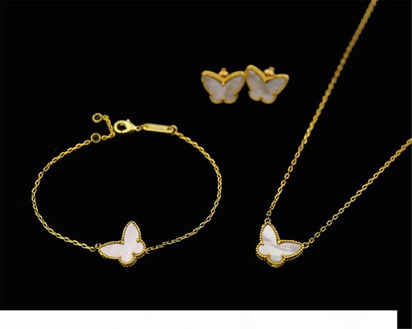 

v&af 18k gold fashion classic sweet 4 four leaf clover butterfly bracelet earrings necklace jewelry set for s925 silver van women&girls wedd, Black