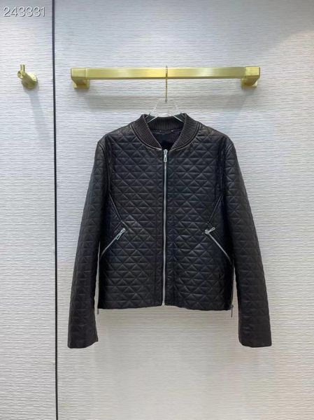 

women's leather & faux fyion women cotton jacket coat o-neck casual motorcycle plaid jacquard black punk sheepskin outerwear