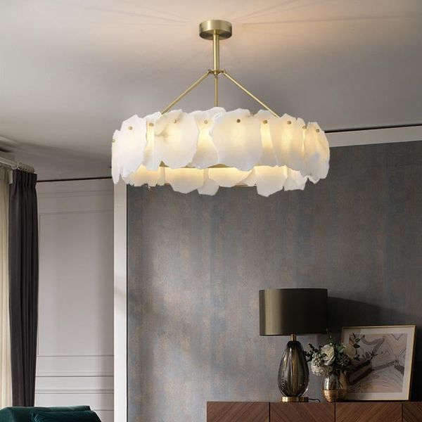 

pendant lamps postmodern light luxury natural marble all copper chandelier creative living room dining bedroom study lamp