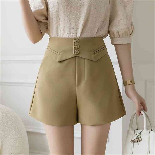 

korean style summer buttons women shorts high waist suit pantalones de mujer short femme ol ladies wide leg, White;black