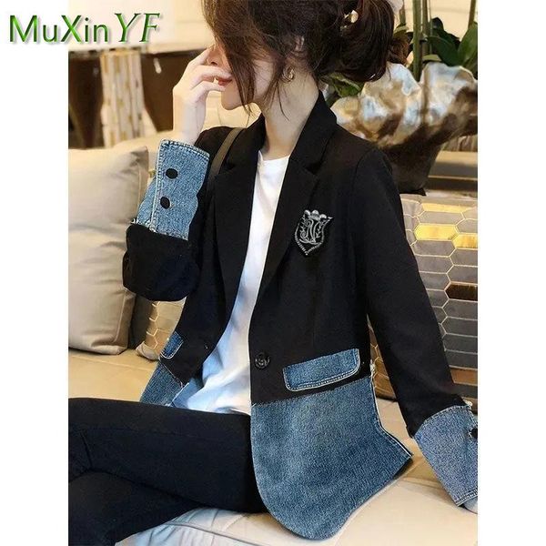 

women's jackets jacket 2021 spring autumn black stitching plus size denim coat korean fashion elegant cardigan female casual top, Black;brown